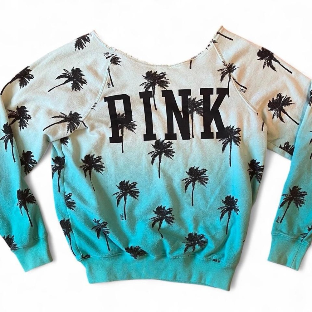 VS PINK Palm Tree Sweatshirt Ombre Beach Shirt Coconut Girl Victoria’s Secret XS